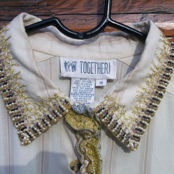 EUC Vintage Together One of a Kind Boho Beaded Embroidered Blouse SZ M - Picture 5 of 5